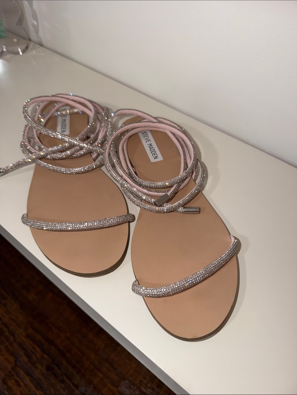 Steve Madden Blush Pink Crystal Wrap Sandals